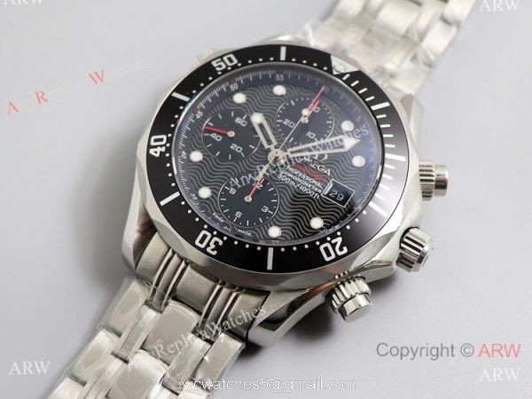 Swiss 7750 Omega Seamaster Diver 300m James Bond Replica Watch SS Black Wave Dial 6