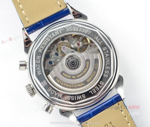 Swiss 7750 IWC Schaffhausen Portuguese Replica Watch SS Blue Leather Strap 6