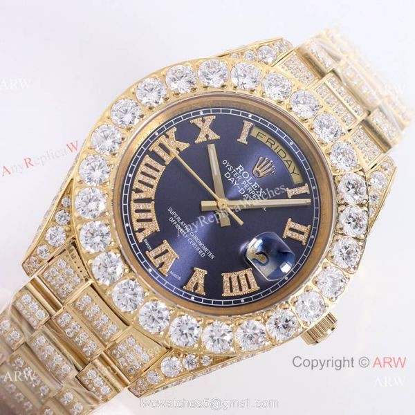 Iced out Gold Rolex Oyster Perpetual Day Date Fake Watches Worldwide Shipping 6