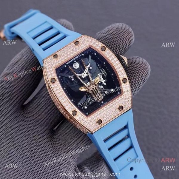 Swiss Quality Replica Richard Mille Goat Mask Automatic Watches Rose Gold 6