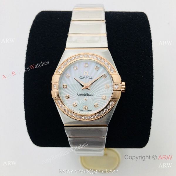 (VS) Replica Omega Constellation 2-Tone Rose Gold Diamond Watch with Quartz Movement 6