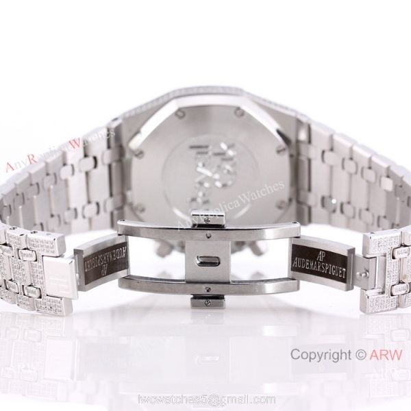 New Replica Audemars Piguet Royal Oak Full Iced Out Watch SS Arabic Scripts Dial 6