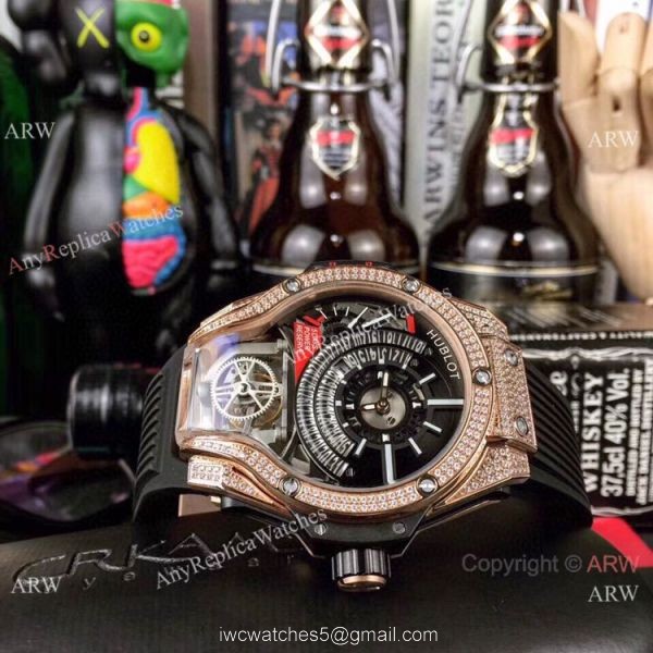Swiss Quality Hublot Tourbillon Skeleton MP-09 Bi-Axis Watch Rose Gold Diamonds 6