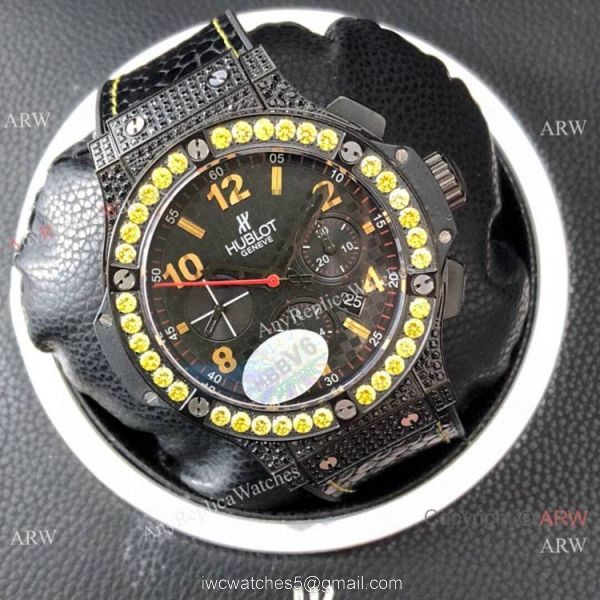 Swiss Copy Hublot Big Bang Evolution Yellow Diamond Watch 7750 Chronograph Movement 6