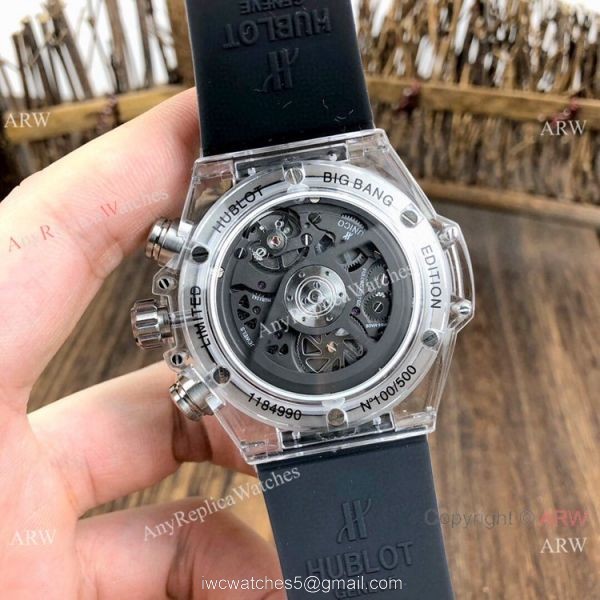 Hublot Big Bang Unico Replica Watches Rainbow Bezel Skeleton Dial Hublot Clear Watch 6