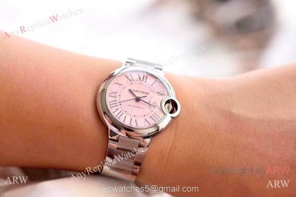 V6 Factory Ballon Bleu Cartier Stainless Steel Pink Face 28mm Watch W6920071 6