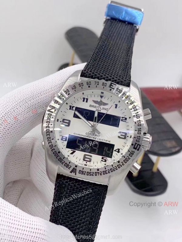 Breitling Cockpit B50 Chronograph Watches Black Dial Black Leather Strap 6