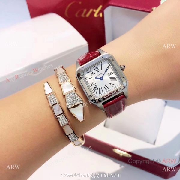 Top Cartier Santos-Dumont Lover Red Leather Strap / New Cartier Watches 6
