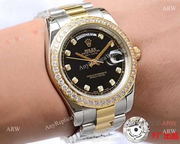 NEW UPGRADED Fake Presidential Rolex DayDate 2 Black diamond Dial Watch 41mm 6