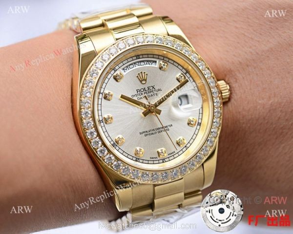 NEW UPGRADED Fake Presidential Rolex Daydate 2 Silver Diamond Dial 41mm 6