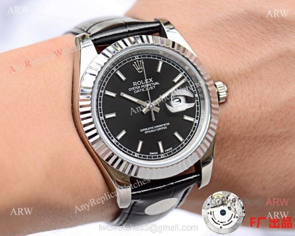 NEW UPGRADED Clone Rolex Datejust II 41mm Watch Black Dial Black Leather Strap 6
