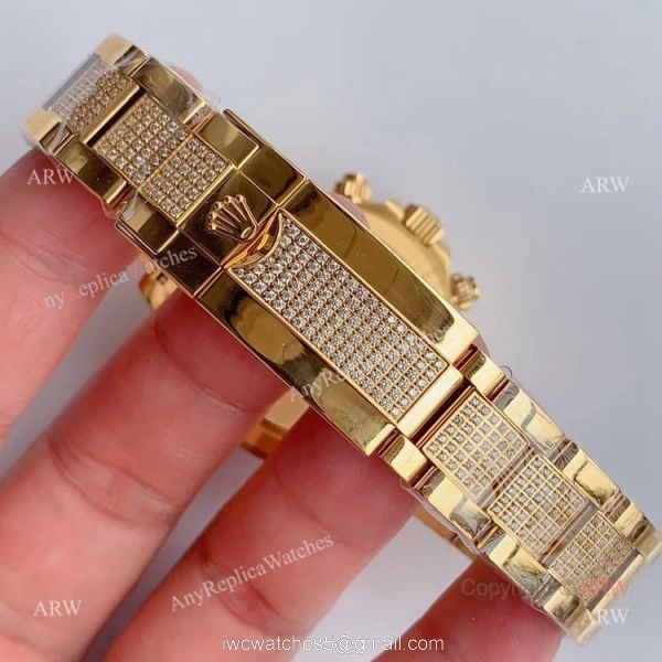 JH Factroy New Gold Rolex Daytona Rainbow Diamonds Watch Replica Swiss Cal 4130 6