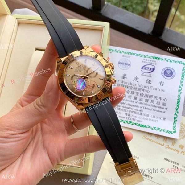 Copy Rolex Daytona Rubber Strap Oysterflex Strap Yellow Gold 43mm 6