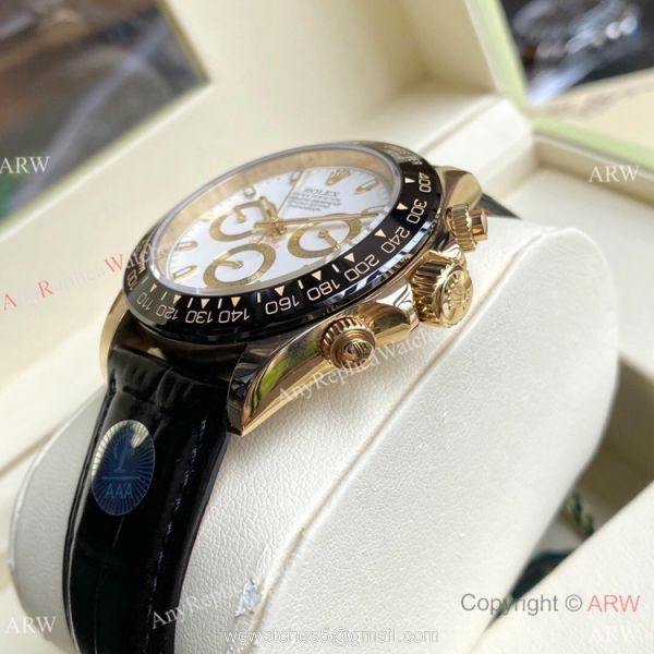Knock off Rolex Daytona Watch Gold Case Black Ceramic Bezel Men Size 6