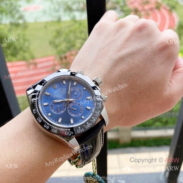43mm Rolex Daytona Blue Dial Replica Watch Ceramic Bezel 6