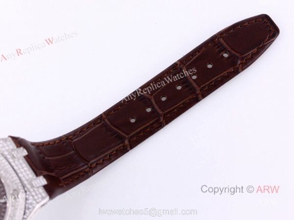 Swiss Audemars Piguet Royal Oak Brown Dial Iced Out Watches Replica For Sale 6