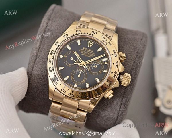 Copy Rolex Daytona Yellow Gold Black Face 40mm Watch High Quality 6