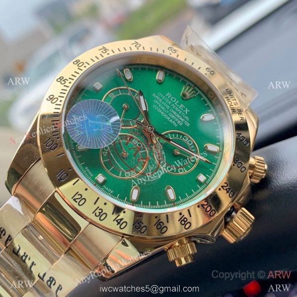Fake Rolex Cosmograph Daytona Green Yellow Gold Watch 43mm 6