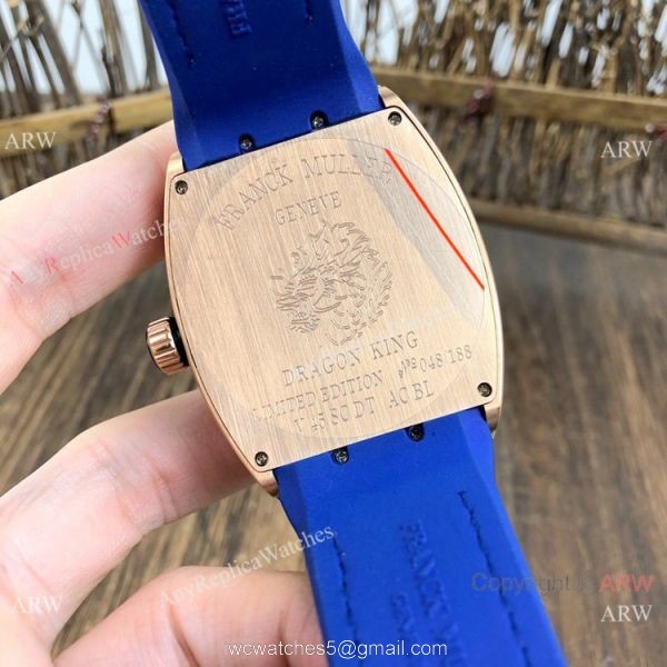 Replica Franck Muller Vanguard V45 Automatic Watch Rose Gold Blue Gummy Strap 6