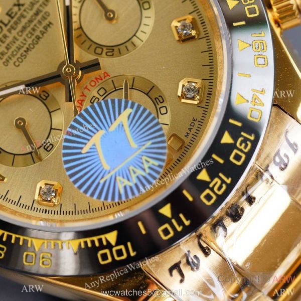 Swiss Quality Replica Rolex Daytona Watch 40mm Gold Diamond Dial Black Ceramic Bezel 6