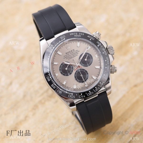 Swiss Quality Replica Rolex Daytona 43mm Watch Rhodium Gray Oysterflex Rubber Strap 6