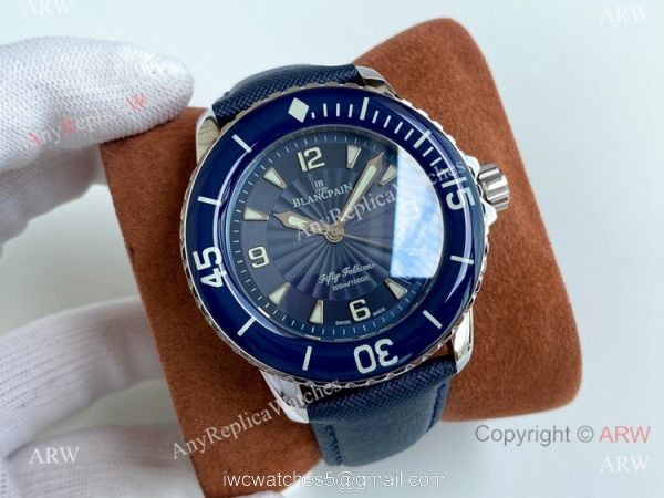 Best Copy Blancpain Fifty Fathoms Blue Bezel Silver Watch Citizen 8215 Movement 6
