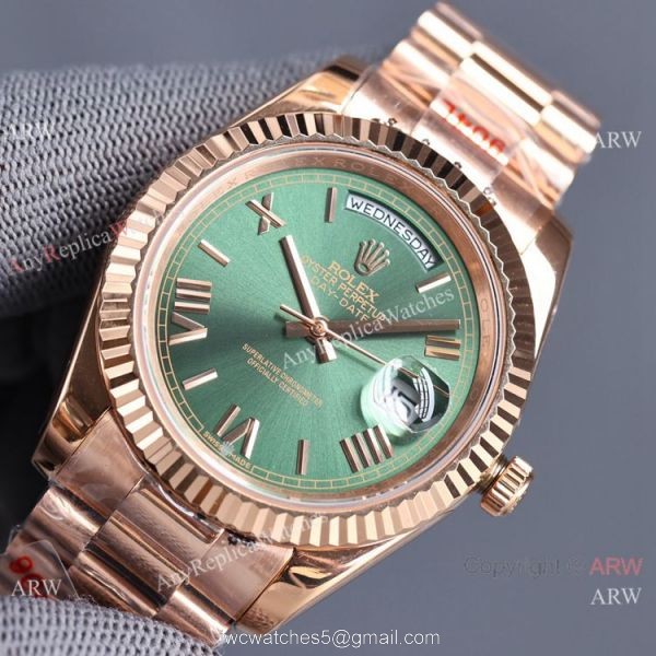 Swiss Quality Rolex Daydate II Citizen 8215 Watch Rose Gold Olive Green Dial 41mm 6