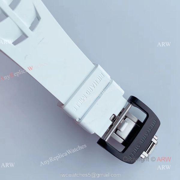 KV Factory V2 Upgraded Carbon Richard Mille Skeleton RM011 White Rubber Band Replica Watches 6