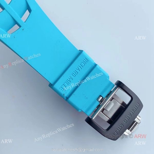 KV Factory V2 Upgraded Knockoff Richard Mille RM011 Carbon Watch With Blue Rubber Bracelet 6