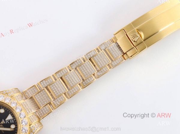 Best Replica Gold Rolex Submariner Date Black Dial All Diamond Watches For Men 6