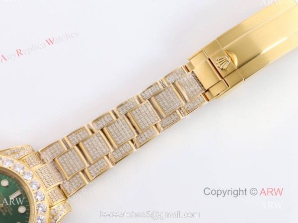Gold Rolex Submariner Clone Green Dial Diamond Watch 11610 6