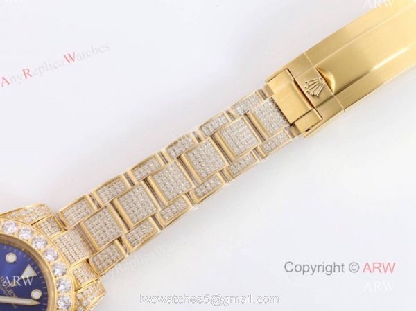 High Quality Yellow Gold Iced Out Rolex Submariner Clone Watch 6