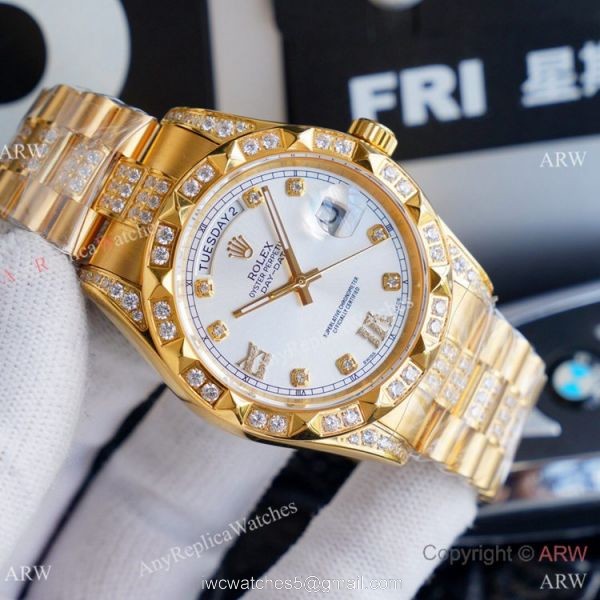 High Quality Rolex Day Date II Gold Iced Out Presidential Watches 41mm 6