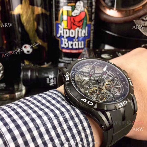 Copy Roger Dubuis Excalibur Skeleton Double Flying Tourbillon Watch SS Case 6