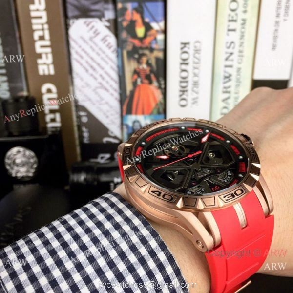 New Style Roger Dubuis Excalibur Lamborghini Huracan Watches Rose Gold Red Rubber Strap 6