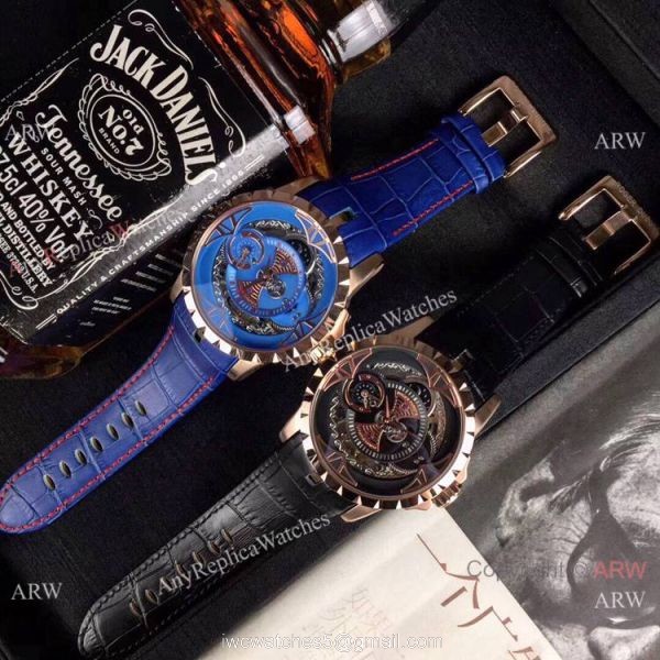 Copy Roger Dubuis Excalibur Quatuor Watches SS Blue Dial 6