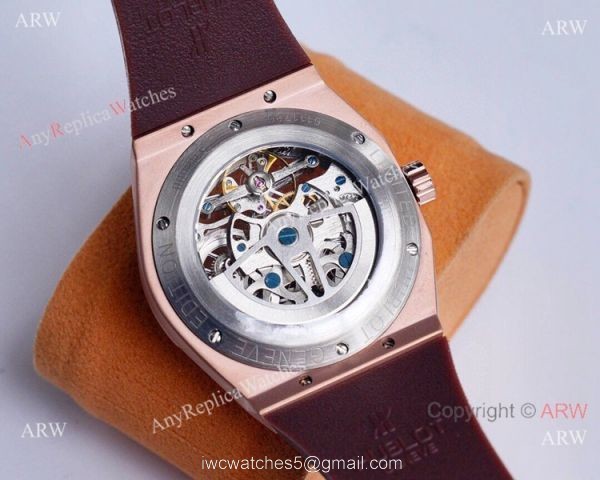Copy Hublot Classic Fusion Skeleton Watches Rose Gold Rubber Strap 6