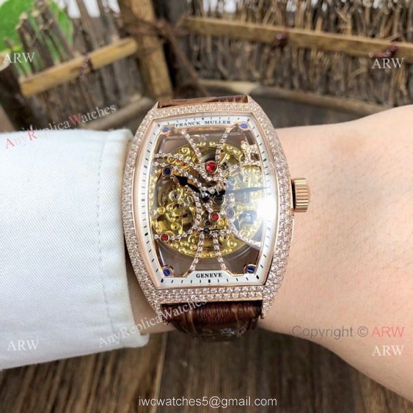 Franck Muller Cintree Curvex Skeleton Rose Gold Diamond Watches Best Replica 6