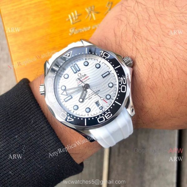 New Omega Seamaster Diver 300 M Watches SS White Rubber Strap 6