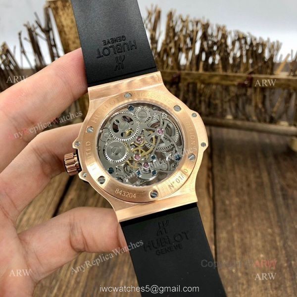 Super Clone Hublot Tourbillon Skeleton Big Bang Rose Gold Rainbow Watch 6
