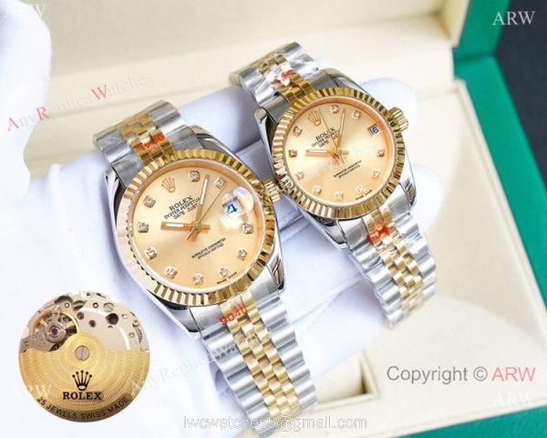Replica Rolex Datejust Two Tone Lover Watches Siver Dial 6