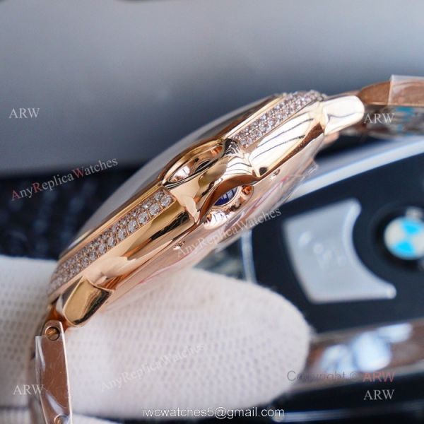 1:1 Copy Rose Gold Cartier Ballon Bleu Replica Full Diamond Watch 42mm 6