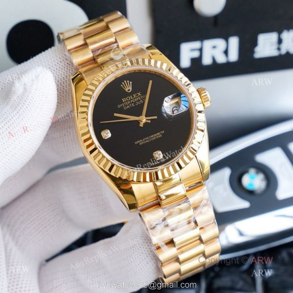High Quality Replica Gold Rolex Datejust 36mm Black Dial ETA2836 Automatic Watch 6