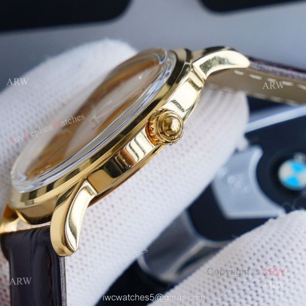 New Patek Philippe Calatrava Replica Watch Gold Dial With Brown Leather Band 6