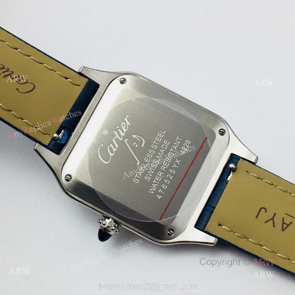 Swiss Replica Cartier Santos Dumont Blue Leather Watch New Cartier Watches 6