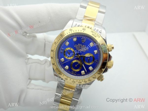 Best Replica Rolex Daytona Two Tone Blue Diamond Dial 40mm Watch 6