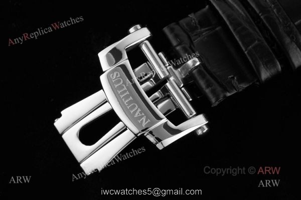 New Patek Philippe Nautilus 5980 Black Dial Black Leather Strap Swiss Made Replica Watch 6