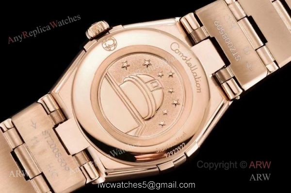 GF Factory Swiss Replica Omega Constellation Black Aventurine Dial Rose Gold Diamond Watch 6