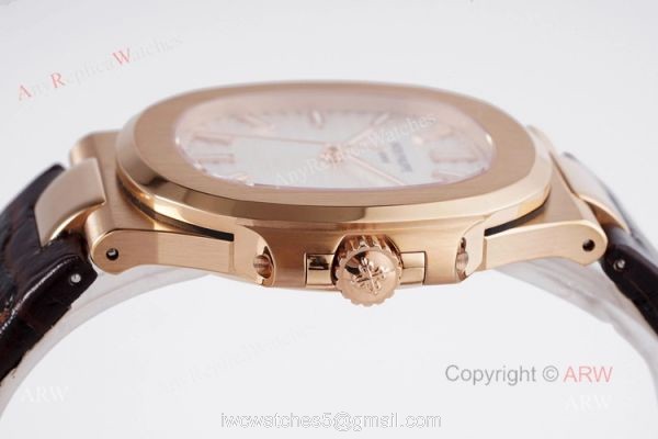 Swiss Replica Patek Philippe Nautilus Watches Rose Gold Case With White Dial 6