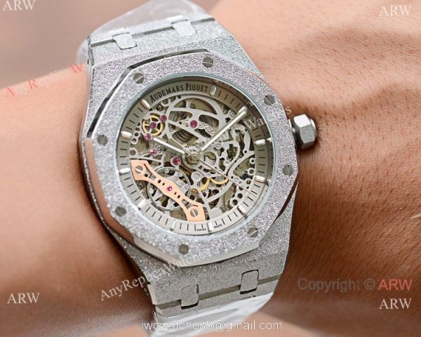 New Copy Audemars Piguet Royal Oak Watch Silver Frosted Skeleton Dial 6